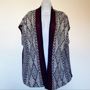 Charlotte Russe Gray Blue and Maroon Open Style Cardigan Cap Sleeves Size Large